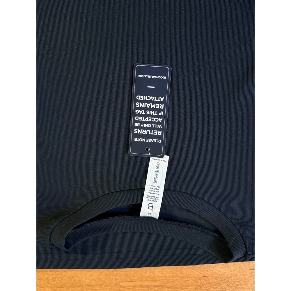 Blooming Jelly Black Ribbed Knit Top Swiss Dot Puff Sleeve Crew Neck NWT M - Picture 8 of 8